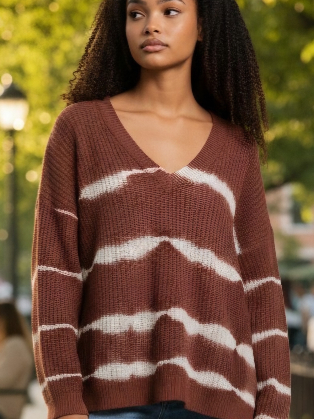 Sew In Love‎ V-Neck Brown & Cream Stripe Sweater